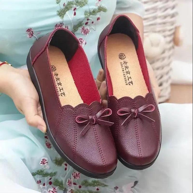 Mother Shoes Soft Sole Comfortable Middle-aged and Elderly Women's Shoes Spring and Autumn Flat Non-slip Single Shoes Old Leather Shoes