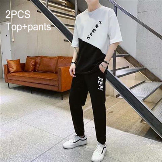 Summer Mens Sets Tracksuit Men's Sportswear Slim T-shirt+pants