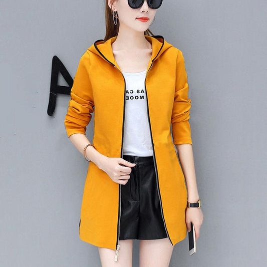 Spring Slim Jacket Women Boutique Hooded Coat Casual Comfortable Thin Top Trendy Windbreaker Long