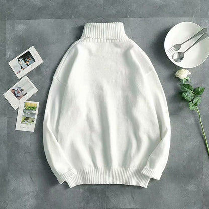 Autumn and Winter Men's High-neck Casual Knit Sweater Trend Couple Solid Color Sweater Long-sleeved Bottoming Shirt