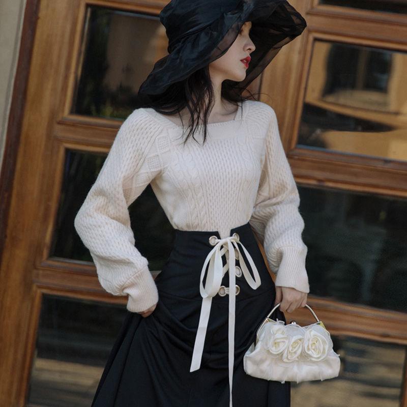 Autumn and Winter Korean Style Fashion Skirt Suit Is Thin  Sweater Skirt Skirt Temperament Two-piece Suit