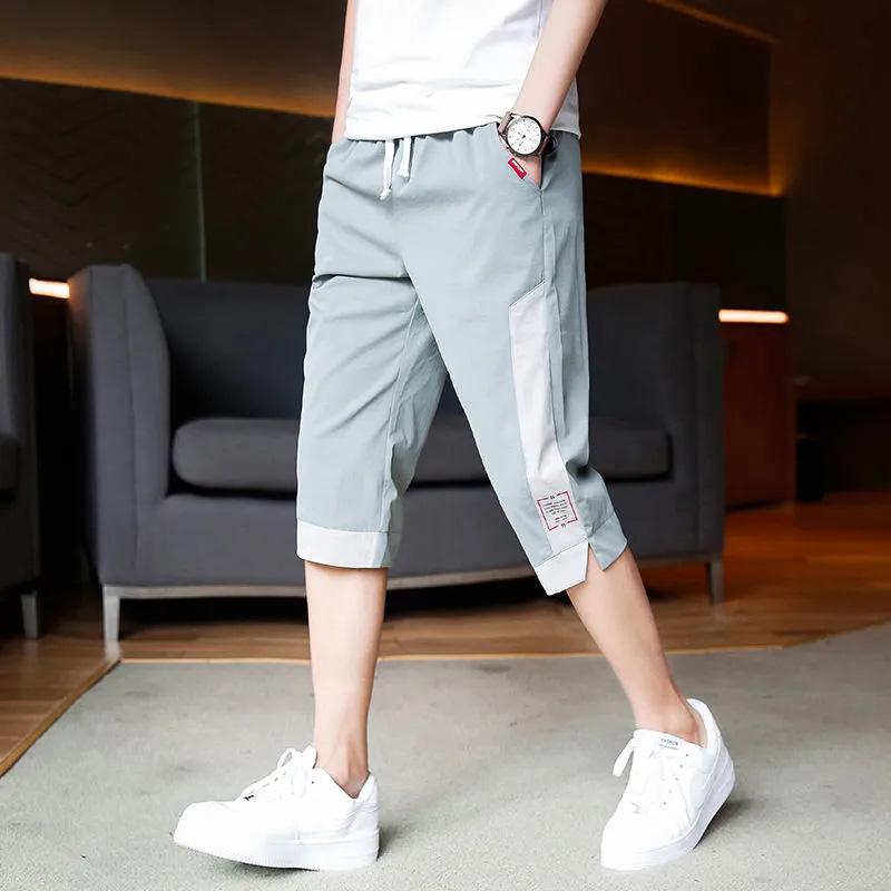 Summer Ice Silk Cropped Pants Men's Casual Thin Section Tide Brand Shorts Men's Straight Loose Sports 7-point Pants