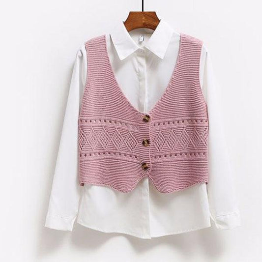 V-neck Loose Openwork Sweater Waistcoat Crocheted Waistcoat All-match Sleeveless Sweater Women Short