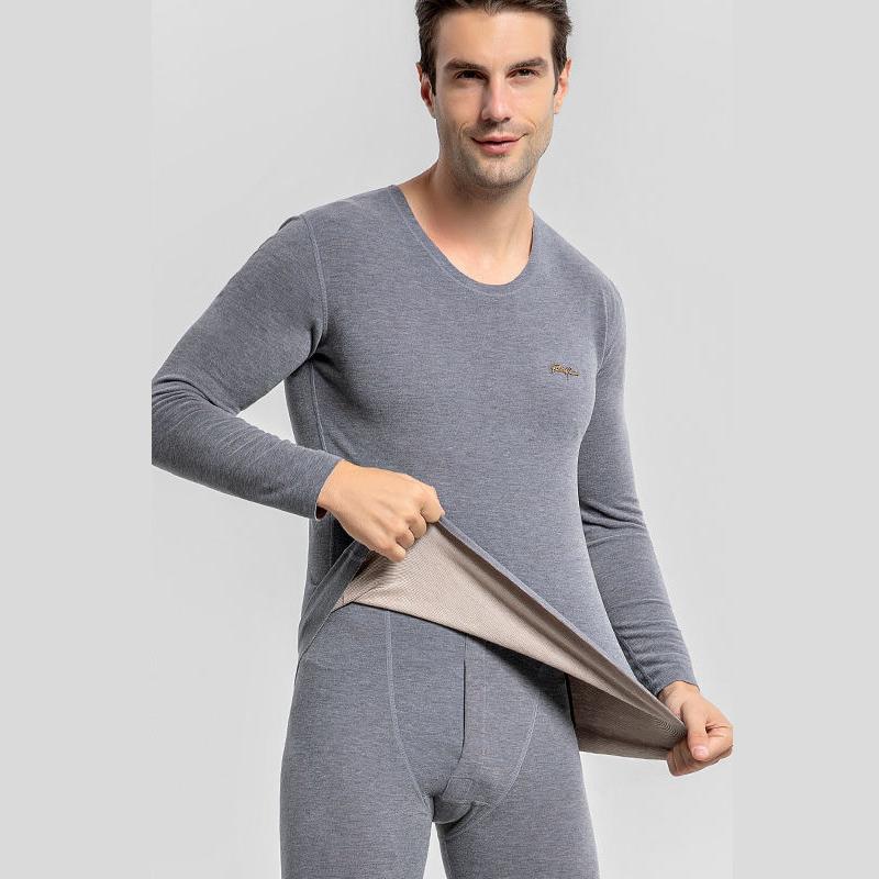 Men Winter Autumn Plus Velvet Thicken Thermal Underwear Tight Suit High Elasticity Wearable Comfortable Soft Lining O-neck Long Sleeve Breathable Warm