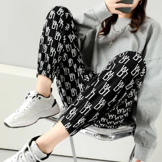 WTEMPO Harlan Casual  Trousers Women's Wide-leg Pants Black and White Grid Long Mid-waist  Loose Casual Daily