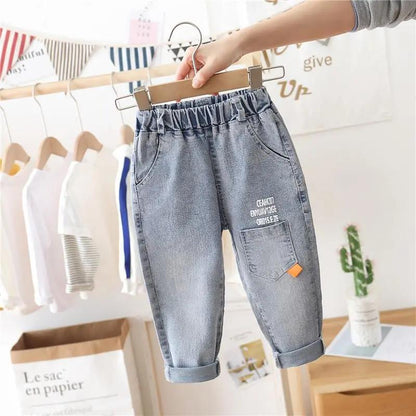 Children's Pants Summer Thin Jeans Korean Printing Button Letter Loose Boy Girl Jeans Leggings Casual Pants