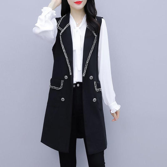 Temperament Black Suit Waistcoat Was Thin Women's Mid-length Sleeveless Jacket Slim Waistcoat Temperament Casual Jacket