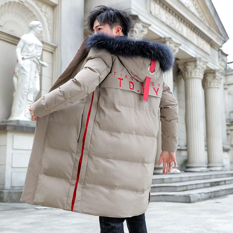 Down Padded Jacket Men's Warm Big Fur Collar Padded Jacket Youth Loose Thick Trend Mid-length Winter Clothes