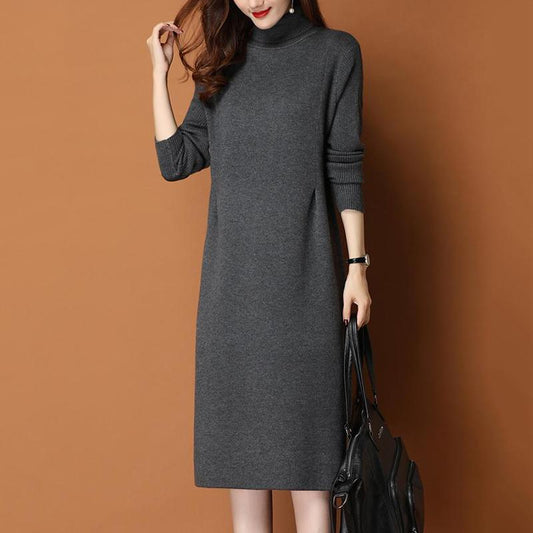 Autumn and Winter Long High-neck Bottoming Skirt Casual Thick Inner Dress All-match Solid Color Female Sweater Dress