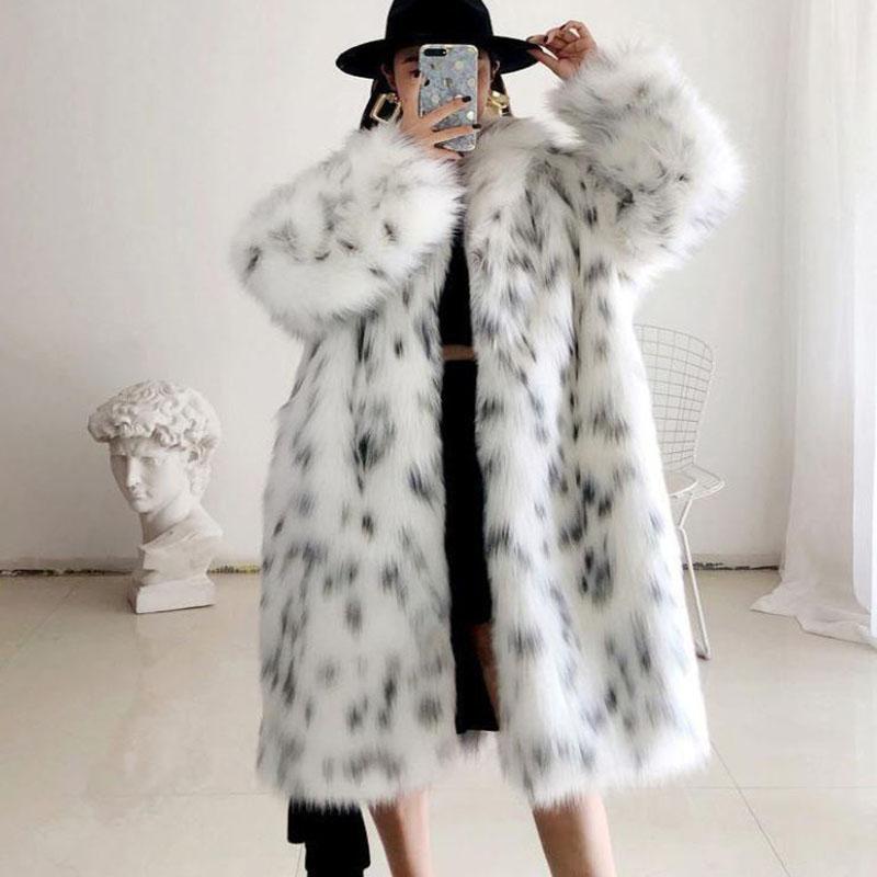 Mid-length Faux Fur Coat Winter Korean Fashion Style V-neck Thick Warm Fur One Plush Coat Suitable for Women