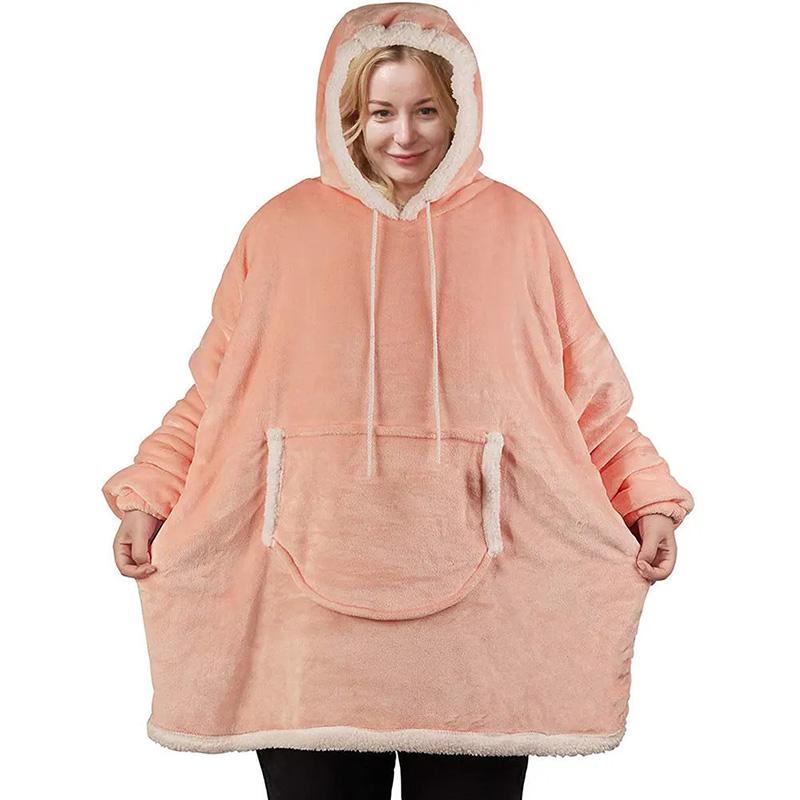 Autumn Winter Comfortable Thickening Warm Home Clothing TV Blanket Couples Solid Color Hooded Large One Size Sweater Homewear