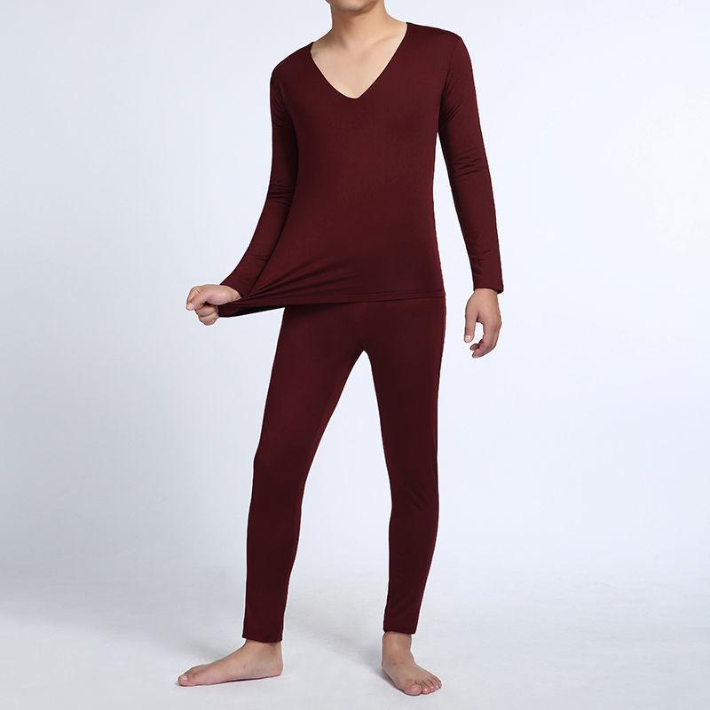 Men Winter Autumn Thermal Underwear Plus Velvet O-neck Tops Pants Tight Suit Thicken Windproof Comfortable Soft Lining Long Sleeve High Elasticity