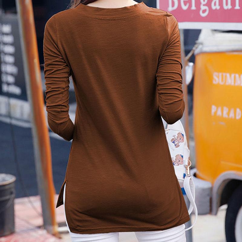 Women T Shirt Solid Color Long Sleeve Top Ladies Slim Tee Shirts Autumn Spring Fashion Tops Tee Female V-neck Pullover