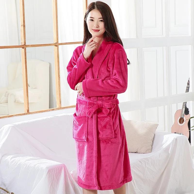 Coral Fleece Nightgown Women's Spring Thickening Flannel Bathrobes Ladies Pajamas Dress Home Wear Solid Color Robes Sleepwear