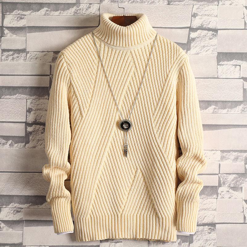 WTEMPO Men Knitted Pullover Solid Color Lapel Sweater Warm Sweater Soft Casual Pullover