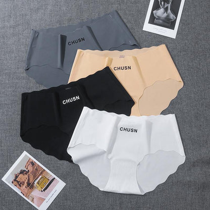 4Pcs/Set Women's Ice Silk Underpants College Style Mid-waist Solid Color Cotton Crotch Summer Solid Color Thin Briefs