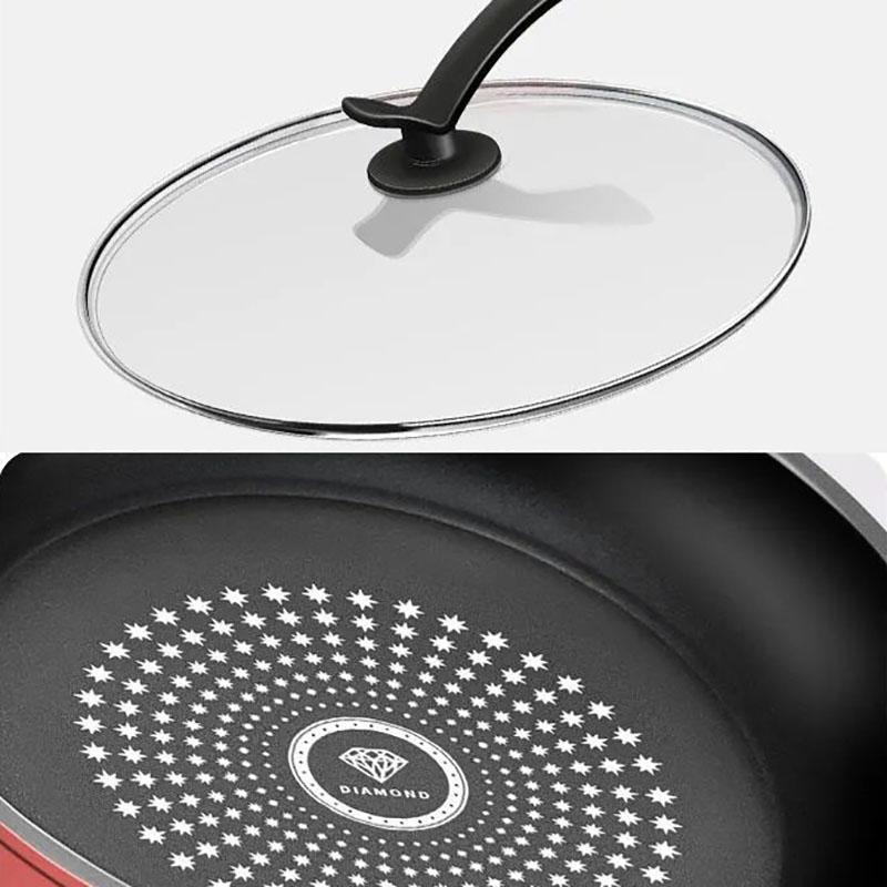 Wok Pan Non-stick Pan Fried Household Fried Pan Fried Cake Pan Kitchenware Cookware Pan Frying Pan with Cover