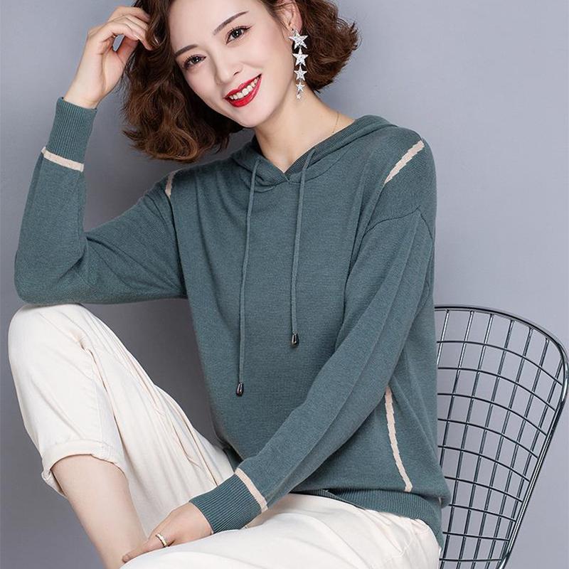 Hooded Sweater Hooded Women's Outer Sweater Autumn 2021 Thin Large Size Women's Loose Korean Knitted Top