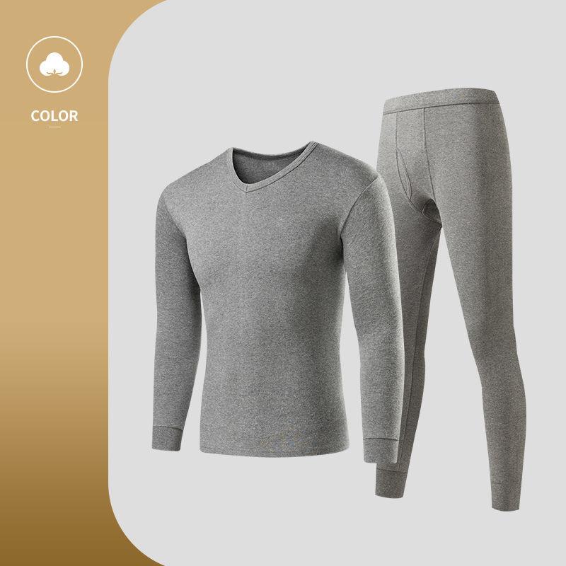 Men Winter Autumn Thicken Thermal Underwear Tight Suit High Elasticity Wearable Comfortable Versatile Soft Lining V-neck Pajamas Spring Long Sleeve