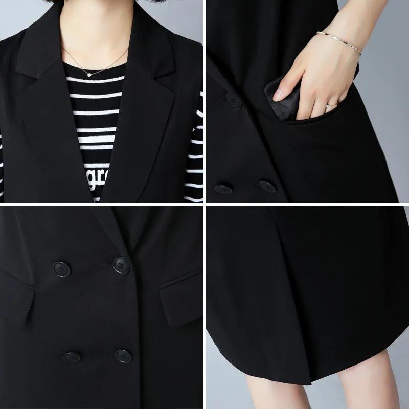 Women's Thin Mid-length Vest Waistcoat Sleeveless Black Suit Vest Jacket Women's Double-breasted Casual Vest Jacket Blazer