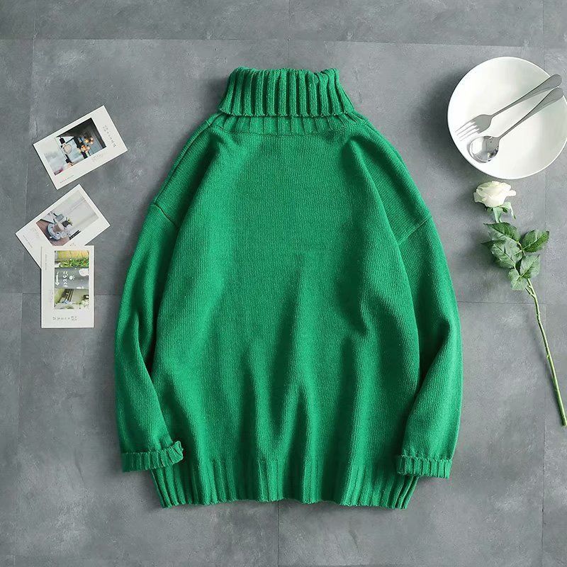 Autumn and Winter Men's High-neck Casual Knit Sweater Trend Couple Solid Color Sweater Long-sleeved Bottoming Shirt