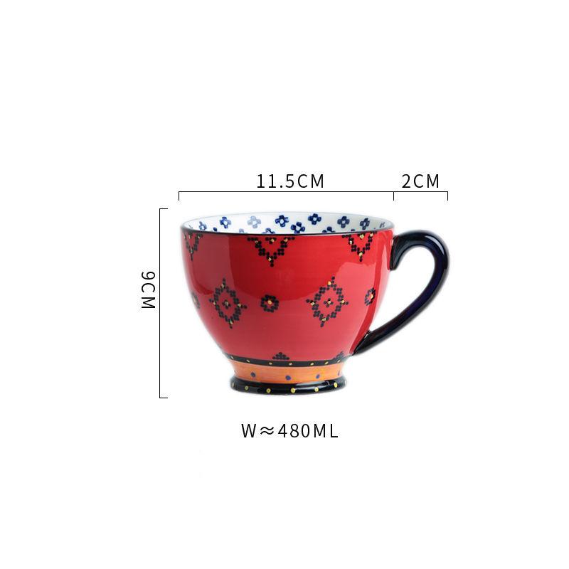 Nordic Hand-painted Ceramic Breakfast Mug Creative Personality Trend Large Capacity Coffee Oatmeal Mug Milk Cup