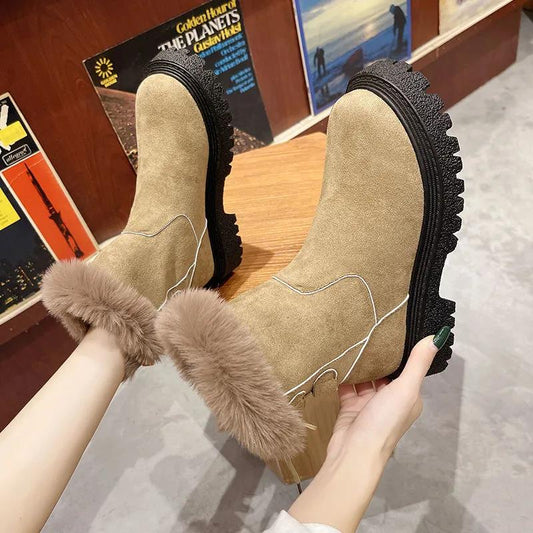 Snow Boots Women's Outer Wear Plus Velvet Thick Warm Ankle Boots Waterproof Non-slip Ladies Cotton Shoes Winter