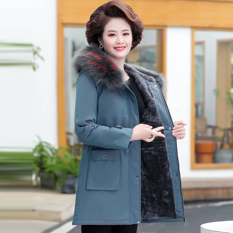 Women's Mid-length Down Jacket Winter Korean Loose Cotton Clothes Casual Hooded Padded Jacket Quilted Jacket