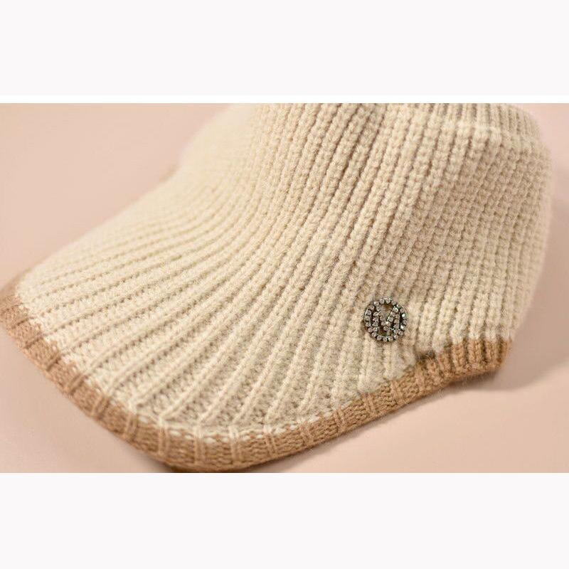 Women's Knitted Top Hat Autumn Winter Warm Peaked Cap Winter Cold Ponytail Topless Hat Empty Top Cap