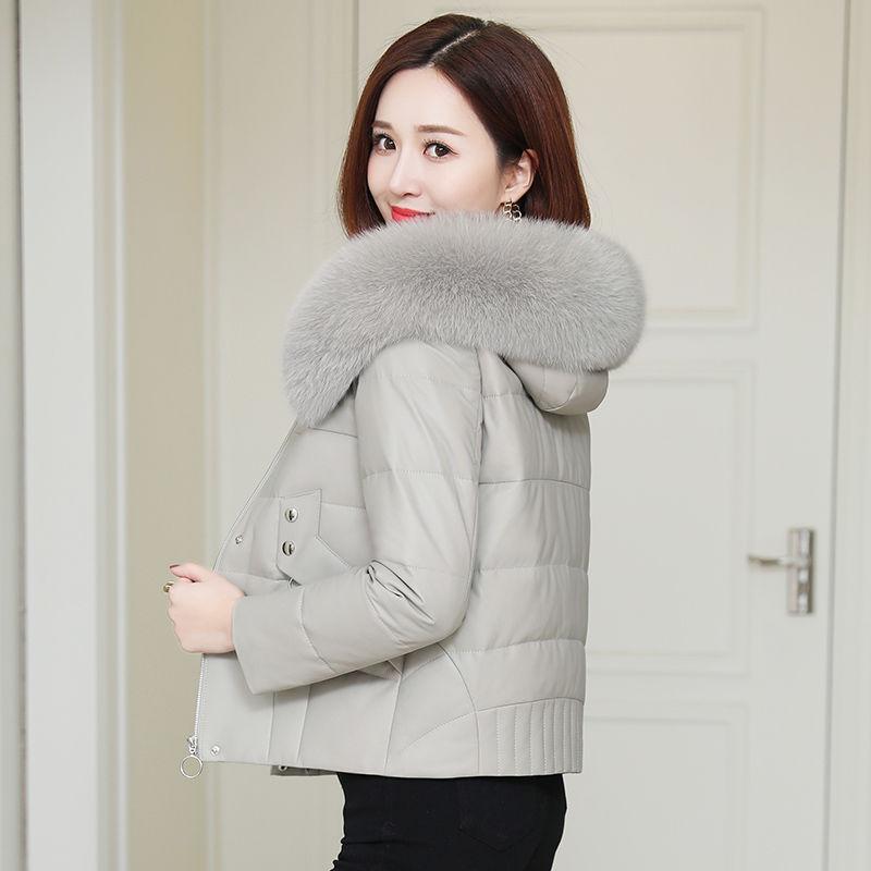 Feather Down Cotton Jacket Imitation Sheep Skin Small Leather Women Short Loose Fashion Trend Warm High Waist Jacket