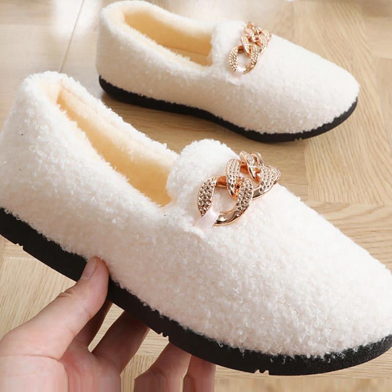 Winter Warm Cotton Slippers Ladies Indoor Thick-soled Non-slip Warm-keeping Bag-heeled Cotton Shoes Soft Bottom Hairy Confinement Peas Shoes