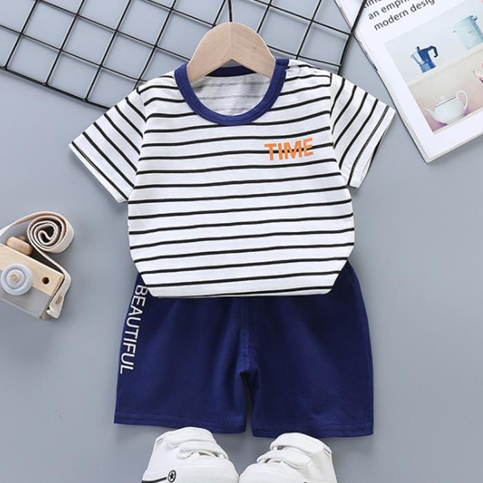 Children's Short Sleeve Suit Korean Style Boys and Girls Set Printing T-shirt + Shorts Two Piece Set