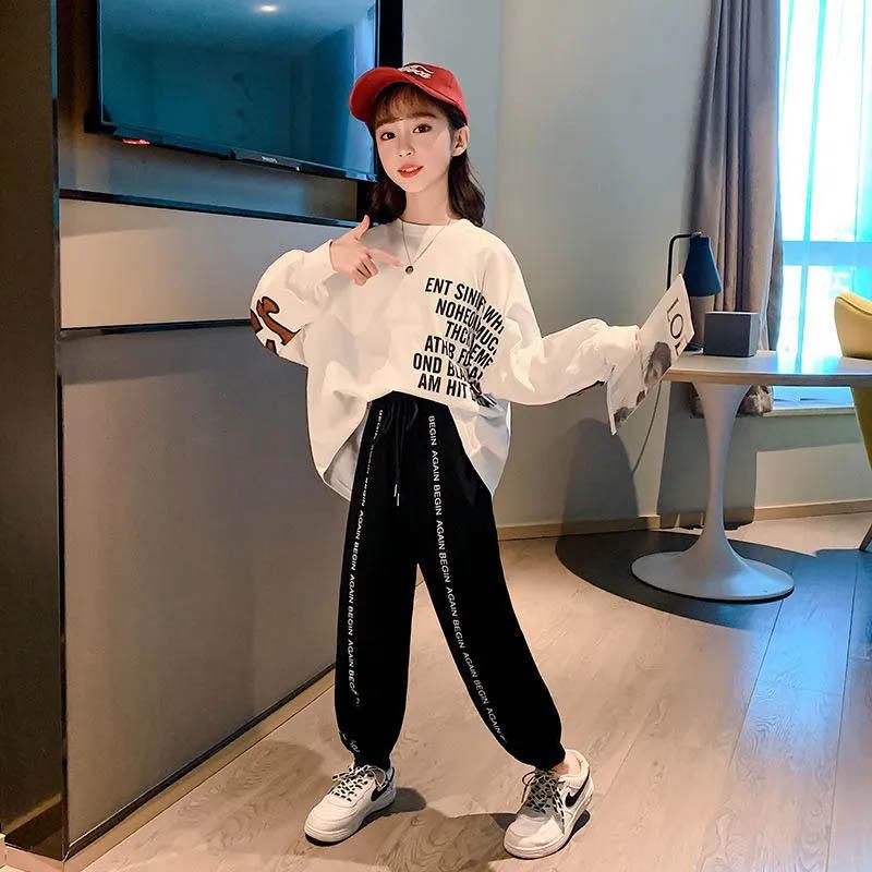 Cotton Soft Comfortable and Breathable Skin-friendly Girls Spring and Autumn Suits Korean Version Loose Sports Children's Two-piece Suit