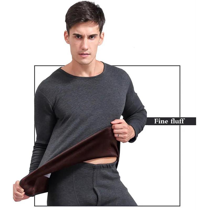 Men Winter Windproof Thermal Underwear Plus Velvet Thickened O-neck Warm V-neck Tops Pants Male Tight Suit Soft Lining Long Sleeve High elasticity