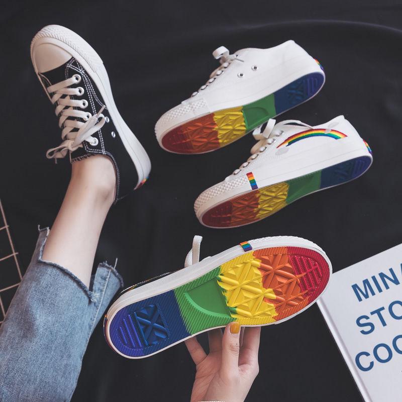 Women's Fashion 2020 Vulcanized Shoes Woman Sneakers New Rainbow Retro Canvas Shoes Flat Fashion Comfortable High Shoes Women