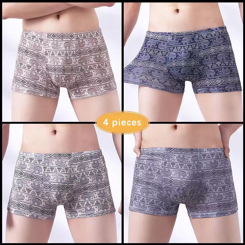 4 Pieces of Men's Breathable Underwear Fashion Trend Plus Fat Big Size Boxer Briefs Student Pants