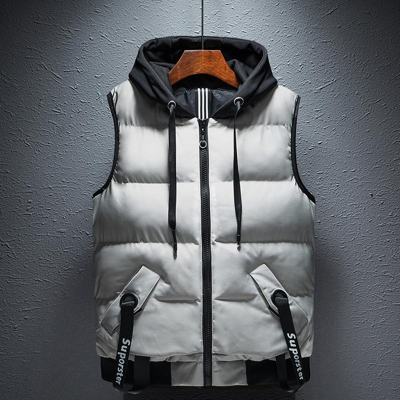 Autumn and Winter Men's Down Jacket Cotton Bottom Vest Casual Fashion Hooded Vest Cotton Jacket