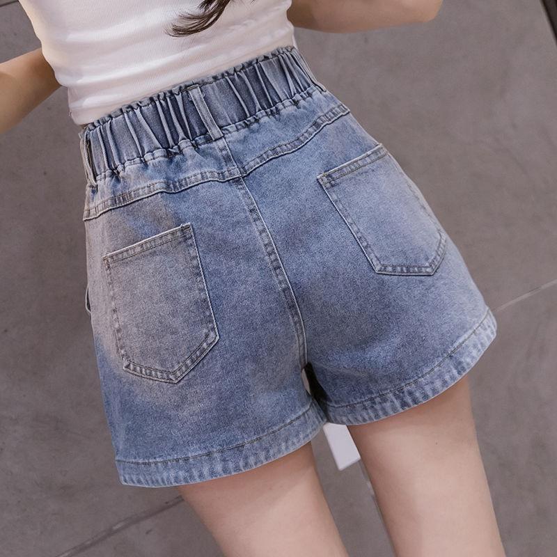 WTEMPO Women Elastic Waist Denim Shorts Loose Wide Leg A-line Thin Office Club Casual Party Dates Vocation