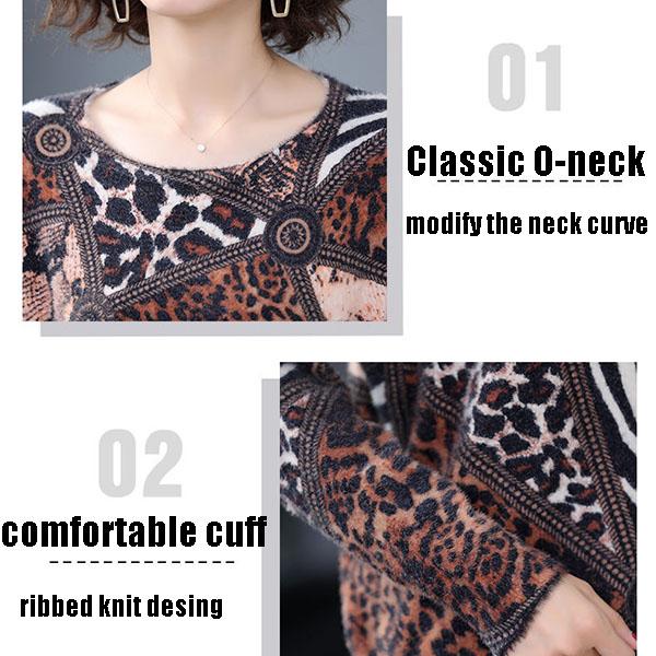 Autumn Winter Leopard Print Cashmere Sweaters Women Artificial Mink Wool Sweaters Fashionable Loose Warmth Jumper Outwear