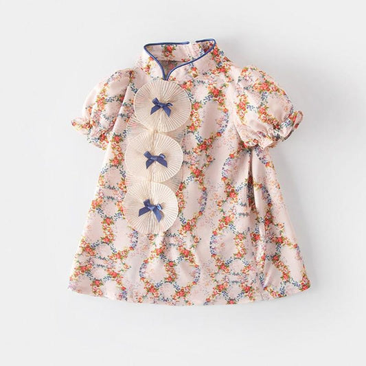 Girls Cheongsam Summer Girl Baby Puff Sleeve Dress Western Style Little Girl Dress