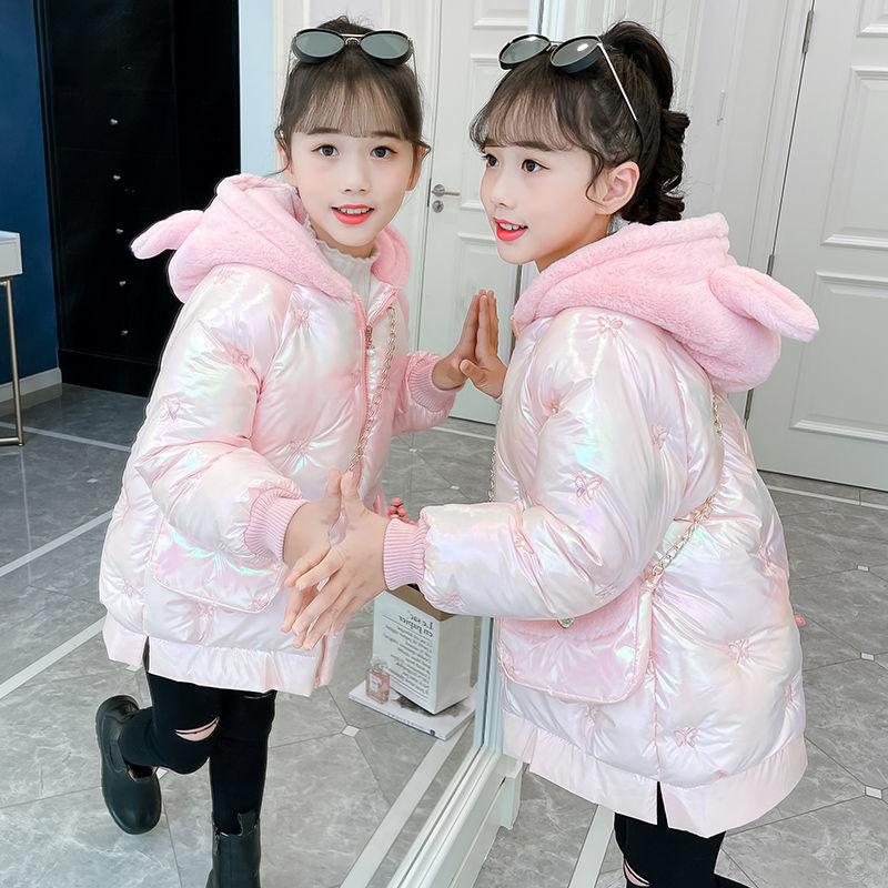 Girls Korean Style Down Padded Jacket Winter Mid-length Warm Jacket Plus Velvet Thickened Disposable Cotton-padded Clothes