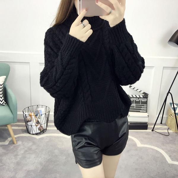 Autumn and Winter Korean Version of Loose Bottoming Shirt Turtleneck Pullover Sweater Female Student Short Thick Woolen Coat Thick