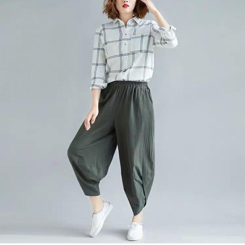 WTEMPO Large Women's Pants Linen Solid Color Cotton Linen Pants Eight Point Loose Casual Harem Pants Summer Thin