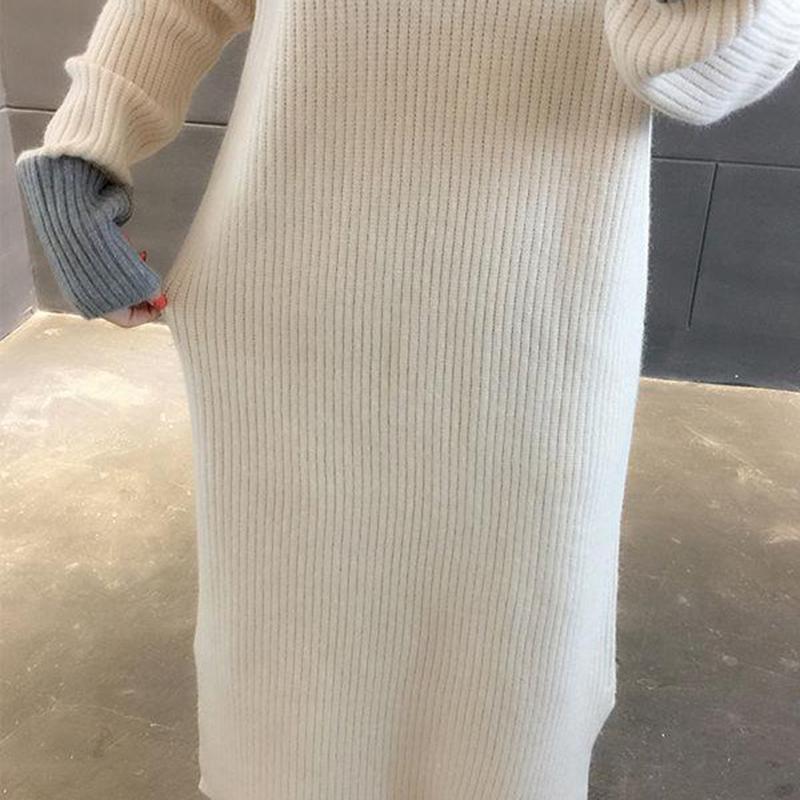 Mid-length High Neck Over-the-knee Sweater Women Autumn and Winter Korean Loose Solid Color Long-sleeved Student Knit Base