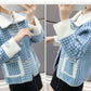 Autumn and Winter Korean Style Coat Loose Houndstooth Knitted Cardigan Lapel Long-sleeved Short Sweater