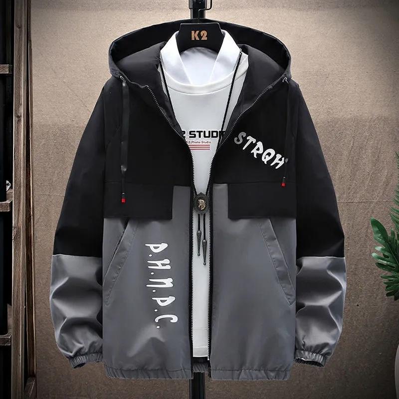 Spring and Autumn Men's Jacket Trend Korean Workwear Jacket Top Clothes Casual Hooded Men's Gown