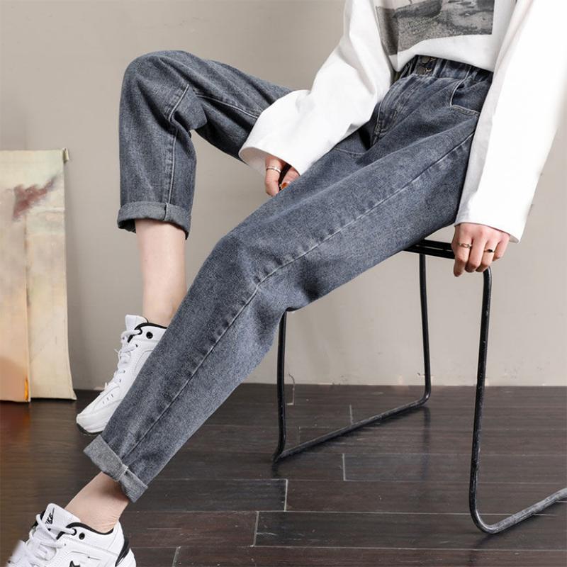 WTEMPO Women's Jeans Elastic Waist  Wide Leg Straight  Denim Big Pocket Trousers Denim Pants High Waist Harem Pants