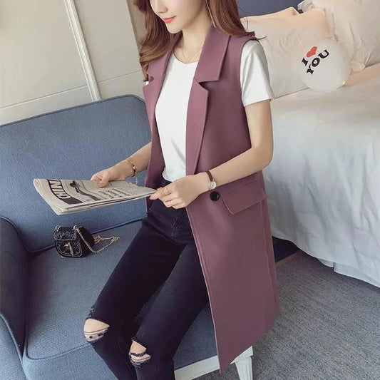 Women's Suit Waistcoat Slim Slimming Sleeveless Vest Waistcoat Mid-length Waistcoat Women's Sleeveless Waistcoat Casual Jacket