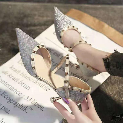 Rivet Female Stiletto Fairy Style Summer Crystal Sandals Female Girly Temperament High Heels