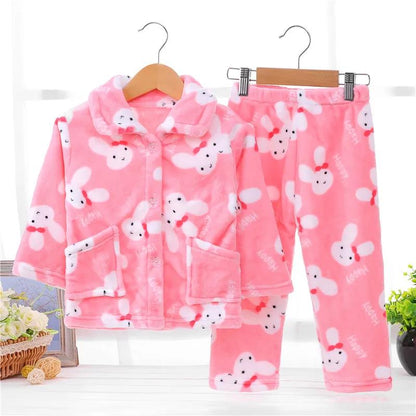 Autumn and Winter Children's Pajamas Thickened Flannel Boys and Girls Baby Children's Home Clothes Set Coral Velvet Children